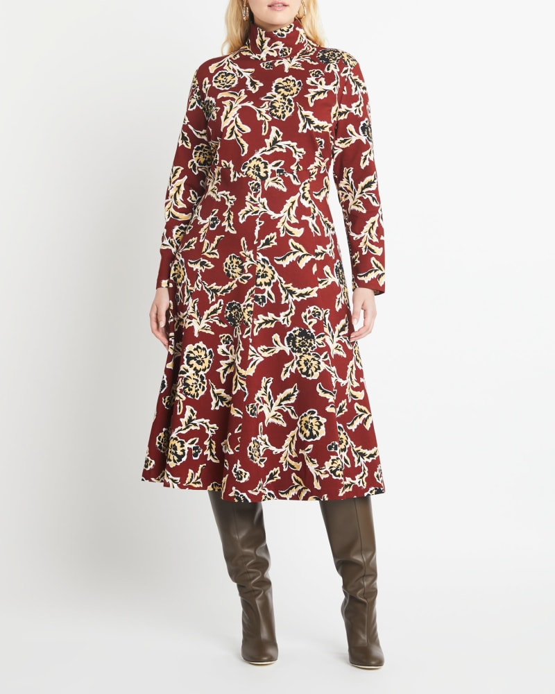 Front of a model wearing a size XL Thea Dress in DEEP BRANDY MULTI by Tanya Taylor. | dia_product_style_image_id:283309